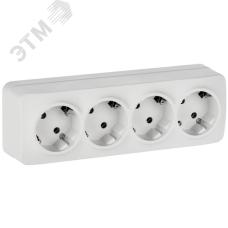 GLORY Розетка 4-местная для открытой установки с заземлением без защитных шторок 16А РС24-3-ХБм белый матовый IEK