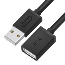 GCR Удлинитель 1.5m USB AM/AF, черный, 28/24 AWG, медь