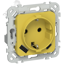 FLITE Розетка 1-местная с заземлением с защитными шторками 16А с USB A+C 20Вт безвинтовое крепление РСЮшс11-1-ФлЖК желтый карри IEK
