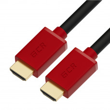 GCR Кабель 2.0m HDMI 2.0, Ultra HD, 4K 60Hz / 5K*30Hz, HDR 4:4:4, 3D, AUDIO, 18.0 Гбит/с, черный, красные коннекторы, 2 X экран