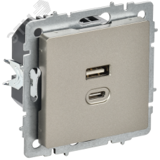 BRITE Розетка USB A+C 45Вт высокоскоростная зарядка РЮ11-2-БрШ шампань IEK