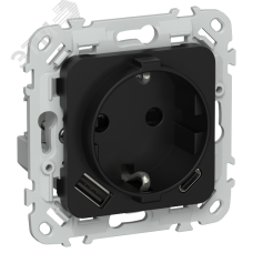 FLITE Розетка 1-местная с заземлением с защитными шторками 16А с USB A+C 20Вт безвинтовое крепление РСЮшс11-1-ФлЧ черный IEK