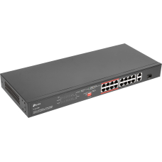 Коммутатор/ 16-port 10/100Mbps unmanaged switch, 16 PoE+ ports, 1GB RJ-45 + 1 RJ-45/SFP combo slot, 150W PoE budget
