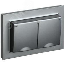 BRITE Розетка двойная с заземлением с защитными шторками и крышкой 16А в сборе IP44 РСбш12-3-44-БрС сталь