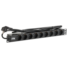 PDU 9 розеток DIN49440 (нем. cтанд.) 1U, шнур 2м вилка DIN49441 (нем. станд.), алюминиевый профиль, черный
