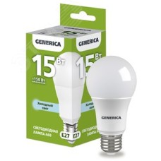Лампа светодиодная A60 груша 15Вт 230В 6500К E27 GENERICA