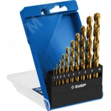 Набор сверл по металлу, сталь Р6М5, класс А , титановое покрытие ТИТАН 10шт(1-10мм)