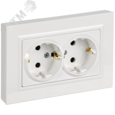 BRITE Розетка 2-местная с заземлением с защитными шторками плоская 16А в сборе РСшПл12-3-БрБ белый
