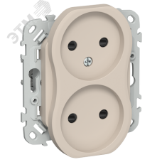 FLITE Розетка 2-местная без заземления с защитными шторками безвинтовое крепление 10А РСш02-1-ФлЛ льняной IEK