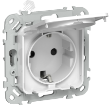 FLITE Розетка с заземлением с защитными шторками и крышкой безвинтовое крепление 16А IP44 РСшкр11-1-44-ФлБ белый IEK