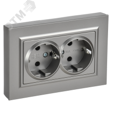 BRITE Розетка 2-местная с заземлением без защитных шторок плоская 16А в сборе РСПл12-3-БрС сталь IEK