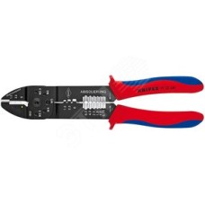 Пресс-клещи для резки и зачистки кабеля опрессовки кабельных наконечников и штекеров 3 гнезда обжим кабельных наконечников с изолятором и кабельных соединителей: 05-60 мм (AWG 20 - 10) j обжим штекеров открытых неизолированныеованных шириной 63 мм: 05 - 2