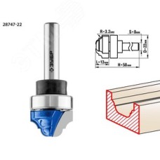 Фреза пазовая фасонная с верхним подшипником 22x13мм, радиус 3,2мм