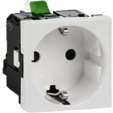 Розетка с заземляющим контактом без защитной шторки и безвинтовым зажимом (2 модуля) белая