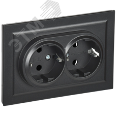 BRITE Розетка двойная с заземлением без защитных шторок 16А в сборе РС12-3-БрЧ черный