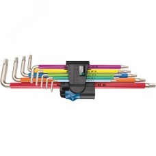 Набор Г-образных ключей с функцией фиксации крепежа 3967/9 TX SXL Multicolour HF TORX Stainless 1 нержавеющая сталь TX 8 - TX 40 9 предметов комплектация: 9x 3967 SXL HF Г-образные ключ TORX Multicolour с функцией фиксации крепежа удлиненный нержавеющая с