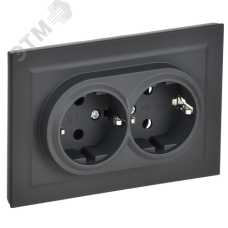 BRITE Розетка двойная с заземлением без защитных шторок 16А в сборе РС12-3-БрГ графит