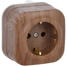 GLORY Розетка одноместная наружная с заземлением дуб