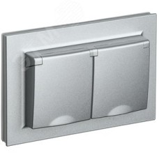 BRITE Розетка двойная с заземлением с защитными шторками и крышкой 16А в сборе IP44 РСбш12-3-44-БрА алюминий