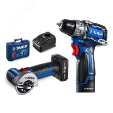 Набор, дрель-шуруповерт, мини УШМ, LED фонарь КОМПАКТ 5, BRUSHLESS, 12 В, 45 Н·м, 2 АКБ тип Т7 4 и 2 А·ч, кейс, Профессионал