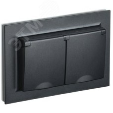 BRITE Розетка двойная с заземлением с защитными шторками и крышкой 16А в сборе IP44 РСбш12-3-44-БрЧ черный