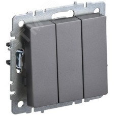 BRITE Выключатель трехклавишный 10А ВС10-3-0-БрС сталь