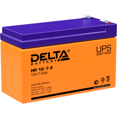 Батарея DELTA серия HR, HR 12-7,2, напряжение 12В, емкость 7.2Ач (разряд 20 часов),  макс. ток разряда (5 сек.) 105А, макс. ток заряда 2.16А, свинцово-кислотная типа AGM, клеммы F2, ДxШxВ 151х65х94мм., вес 2.5кг., срок службы 8 лет./ Battery DELTA series 