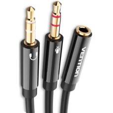 Переходник-разветвитель Vention гибкий Jack 3.5 mm F 4 pin/Jack 3.5 mm M x 2 (OMTP-CTIA) - 0.3м
