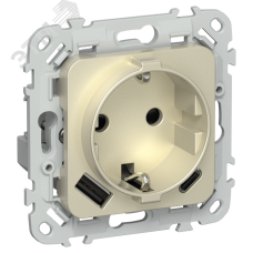 FLITE Розетка 1-местная с заземлением с защитными шторками 16А с USB A+C 20Вт РСЮшс11-0-ФлШ шампань IEK