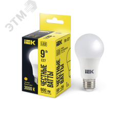 Лампа светодиодная A60 груша 9Вт 230В 3000К E27