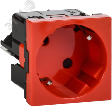 Розетка 45град с заземляющим контактом защитной шторкой и безвинтовым зажимом (2 модуля) красная