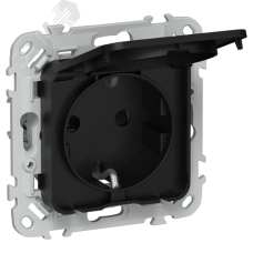 FLITE Розетка с заземлением с защитными шторками и крышкой 16А IP44 РСшкр11-0-44-ФлЧ черный IEK