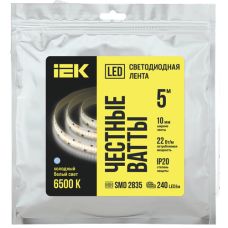 Лента светодиодная 5м SMD2835 10мм 22Вт/м 24В холодный белый IP20 240LED/м