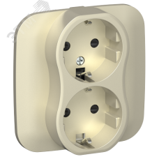 FLITE Розетка 2-местная с заземлением с защитными шторками безвинтовое крепление 16А в сборе РСш12-1-А-ФлШ шампань IEK