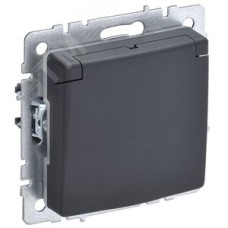 BRITE Розетка одинарная с заземлением с защитными шторками и крышкой 16А IP44 РСбш10-3-44-БрГ графит