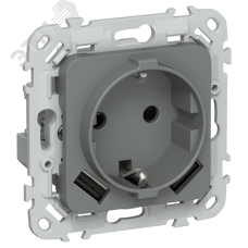 FLITE Розетка 1-местная с заземлением с защитными шторками 16А с USB A+A 3,1А РСЮша11-0-ФлМА мокрый асфальт IEK