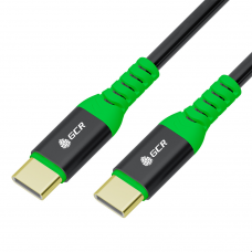 GCR PRO Кабель PREMIUM 1.5m TypeC / TypeC PD 60W, медь, быстрая зарядка для iPhone 15/16/17, силикон, черный, GOLD, AL корпус