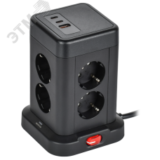 DOMINIC Удлинитель У08K 8 мест 2P+PE 1,5м 3х1,0мм2 16А/250В USB A+C 20Вт черный IEK