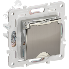 SKANDY Розетка 1-местная с заземлением с защитными шторками и крышкой 16А IP44 SK-R11N никель IEK