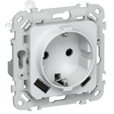 FLITE Розетка 1-местная с заземлением с защитными шторками 16А с USB A+C 20Вт РСЮшс11-0-ФлЖ жемчуг IEK