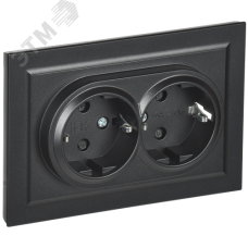 BRITE Розетка двойная с заземлением с защитными шторками 16А в сборе РСш12-3-БрЧ черный