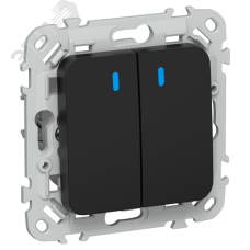 FLITE Выключатель 2-клавишный кнопочный проходной с индикацией 10А ВС62-2-1-ФлЧ черный IEK