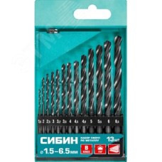 Набор сверл по металлу 13 шт, (1.5-6.5 мм), быстрорежущая сталь, класс В