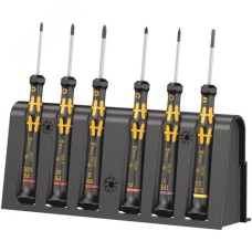 Набор отвёрток антистатических для прецизионных работ + подставка 6 предметов комплектация: 3x 1550 PH ESD Отвёртка крестовая Kraftform Micro: PH 000x40 PH 00x40 PH 0x40 1x 1578 A ESD Отвёртка шлицевая Kraftform Micro 0.35X2.5X40 мм 1x 1567 Отвёртка IPR T