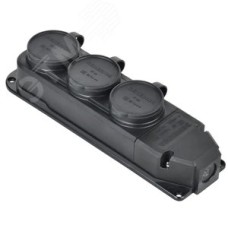 Розетка колодка тройная трехместнаяс защитной крышкой IP44 каучук черная GENERICA