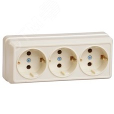 OKTAVA Розетка 3-местная с заземлением для открытой установки 16А РС23-3-ОК кремовый GENERICA