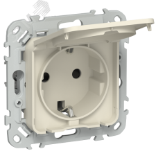 FLITE Розетка с заземлением с защитными шторками и крышкой 16А IP44 РСшкр11-0-44-ФлСл сливочный IEK