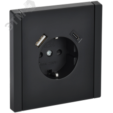 FORTE&PIANO Розетка 1-местная с заземлением с защитными шторками винтовое крепление 16А USB A+C 18Вт FP147 черный IEK