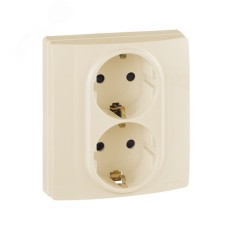 Розетка 2-местная с заземлением с защитными шторками безвинтовое крепление 16А в сборе слоновая кость ETIKA