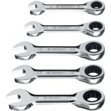 Набор комбинированных гаечных ключей трещоточных укороченных 5 шт, 8 - 14 мм